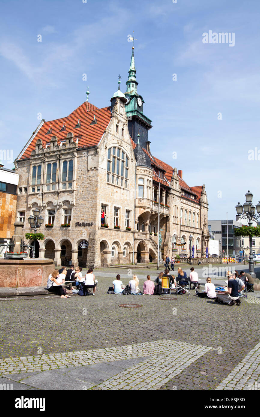 Place du marché et mairie, Rinteln, Basse-Saxe, Allemagne, Europe, Banque D'Images