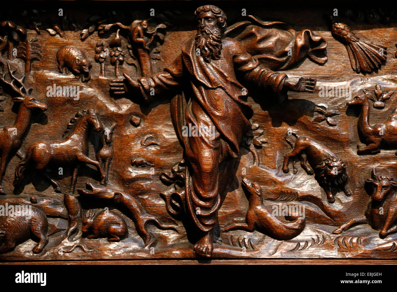 La création du monde. La sculpture sur bois. 17e siècle. Sainte-ƒlisabeth-de-Hongrie église. Banque D'Images