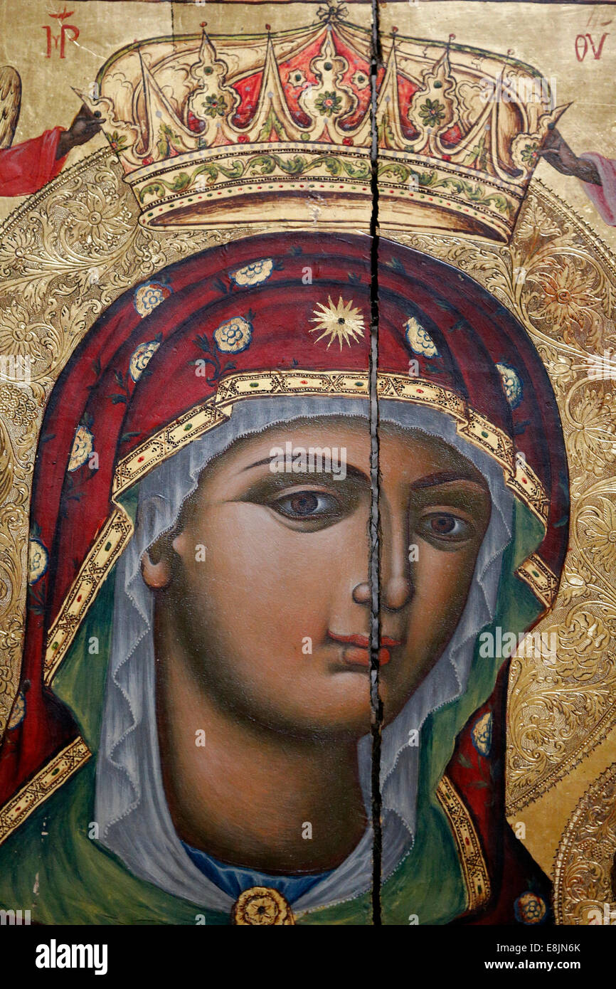 L'église Saint-Sépulcre. Le catholicon grec orthodoxe. L'icône de la Vierge Marie. Banque D'Images