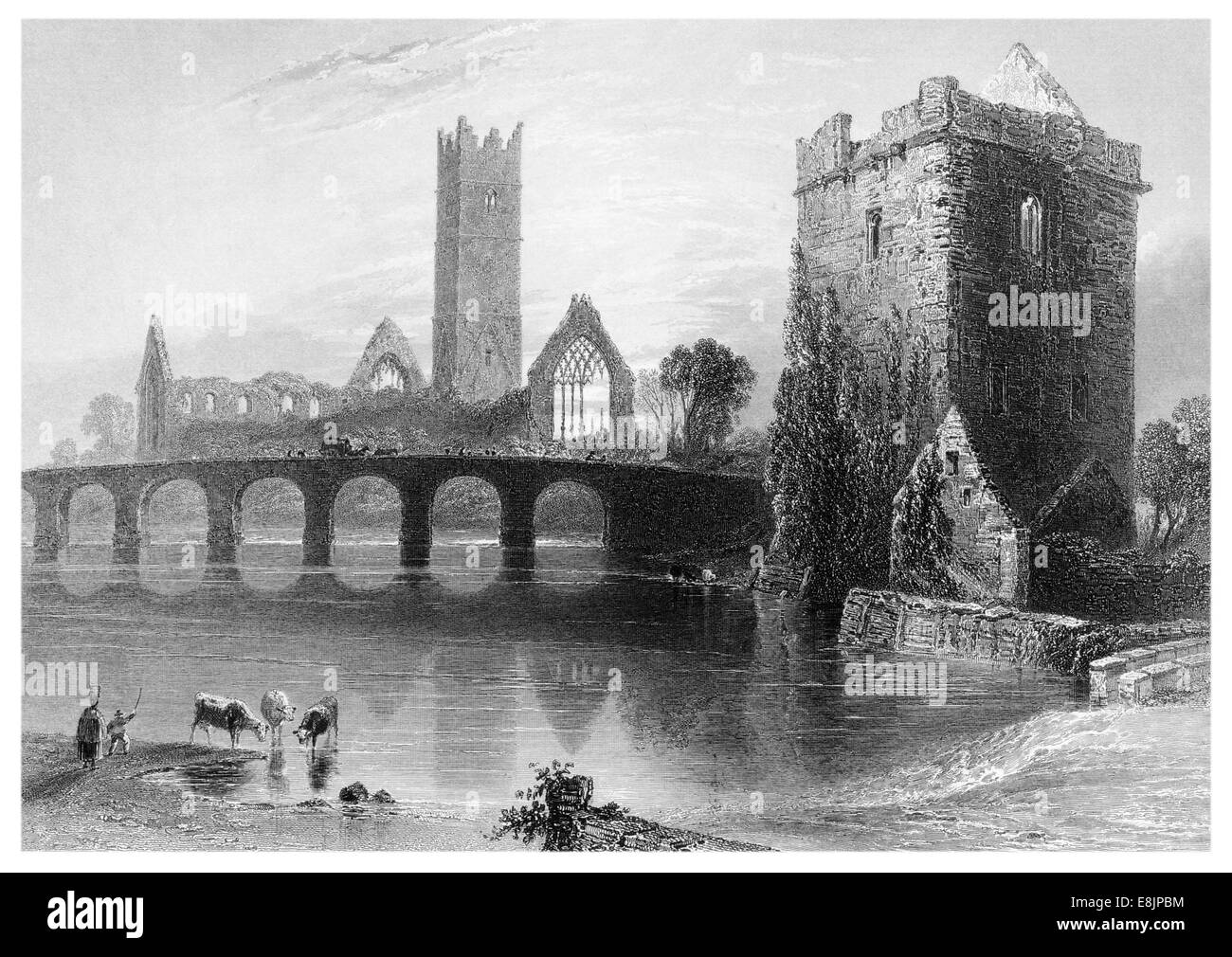 Friary Claregalway abbaye franciscaine médiévale Clare County Galway Irlande République vers 1840 Banque D'Images