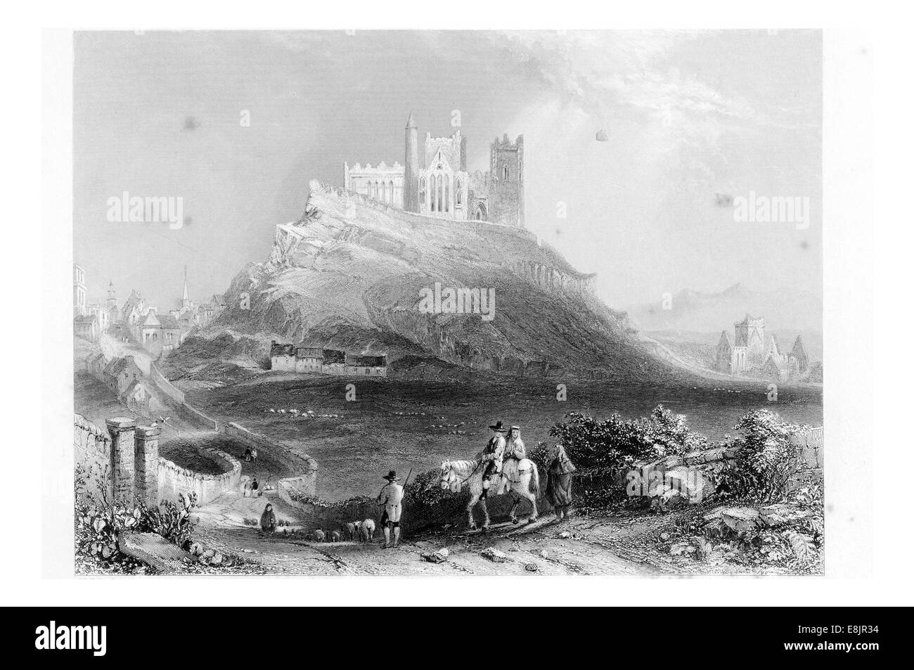 Approche de Rock of Cashel de North County Tipperary, Ireland Galway circa 1841 Banque D'Images