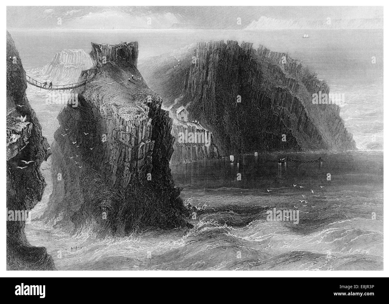 Carrick a rede County Antrim Irlande pont suspendu Pont de corde de Carrick island vers 1870 Banque D'Images
