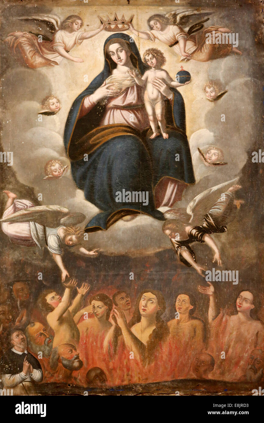 La peinture en Nativita Beata Vergine Maria church : couronnement de Marie portant Jésus au-dessus des pécheurs dans l'enfer, ou plus probablement la p Banque D'Images