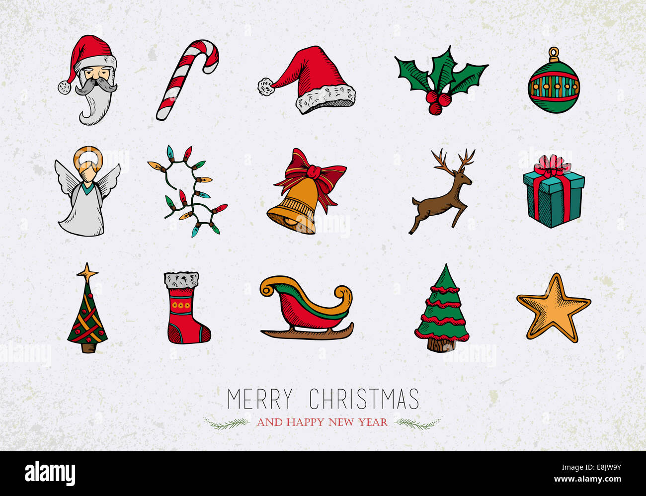 Joyeux Noël vintage rétro coloré icon set isolated over grunge background. Fichier vectoriel EPS10 organisé en couches pour facile Banque D'Images