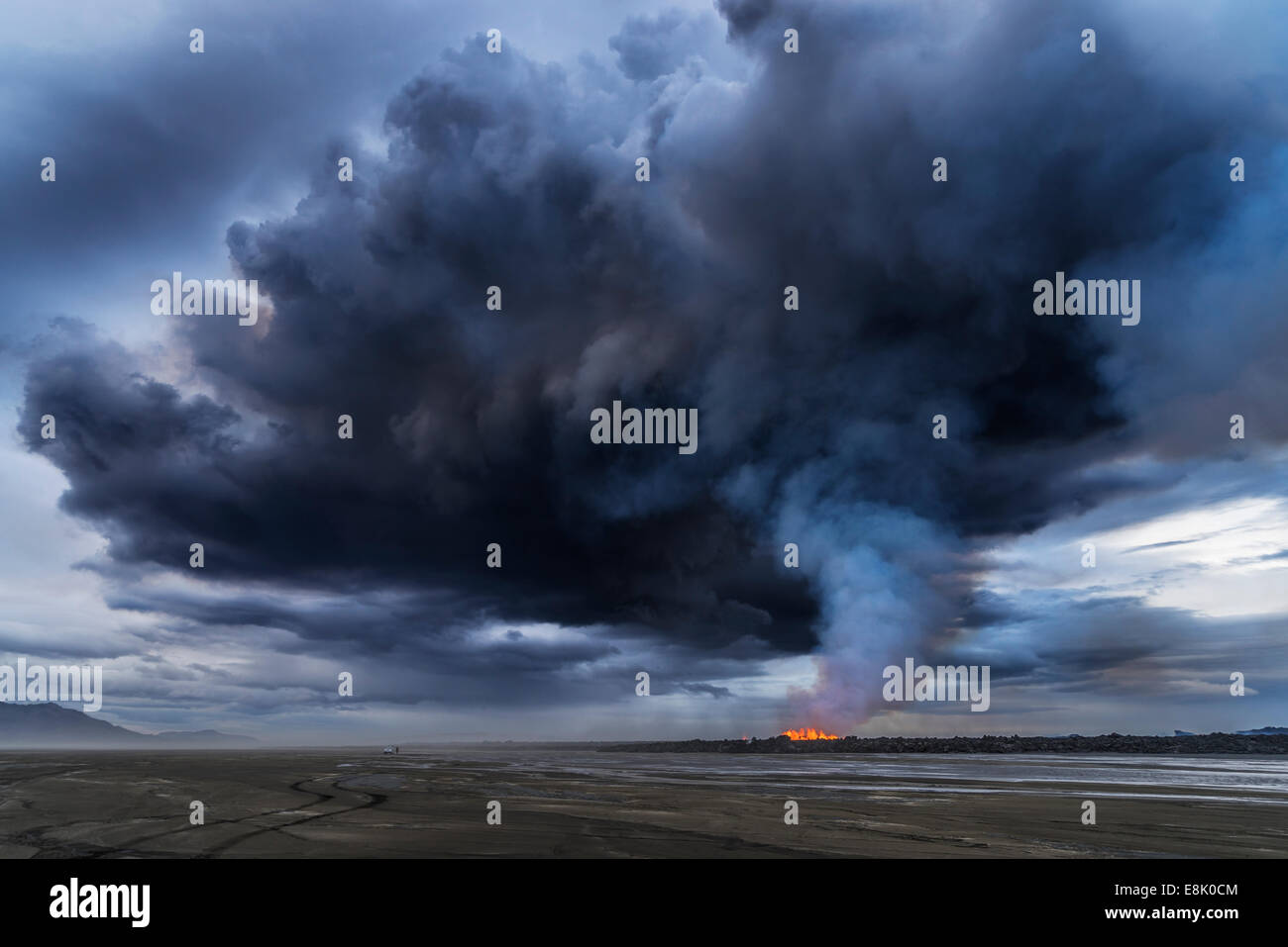 Panaches volcaniques avec des gaz toxiques, Holuhraun éruption fissures, de l'Islande. Banque D'Images