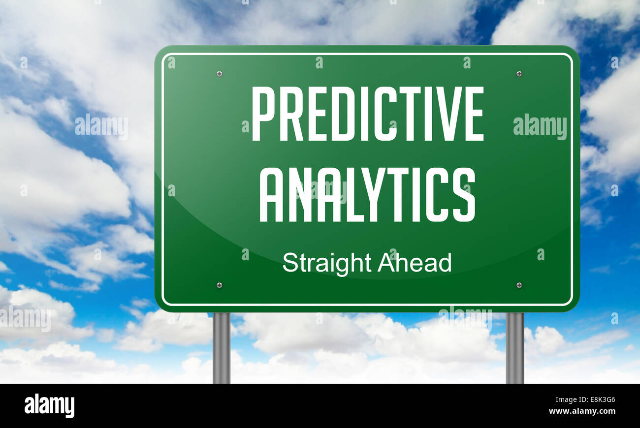 Panneau sur l'autoroute de l'analyse prédictive. Banque D'Images