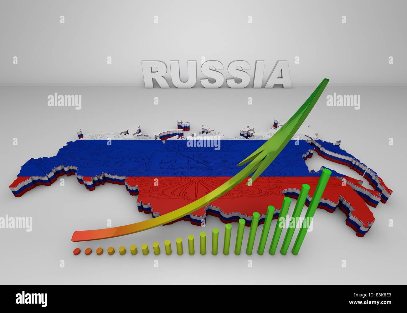 Illistration 3D de la carte avec le drapeau de la Russie Banque D'Images