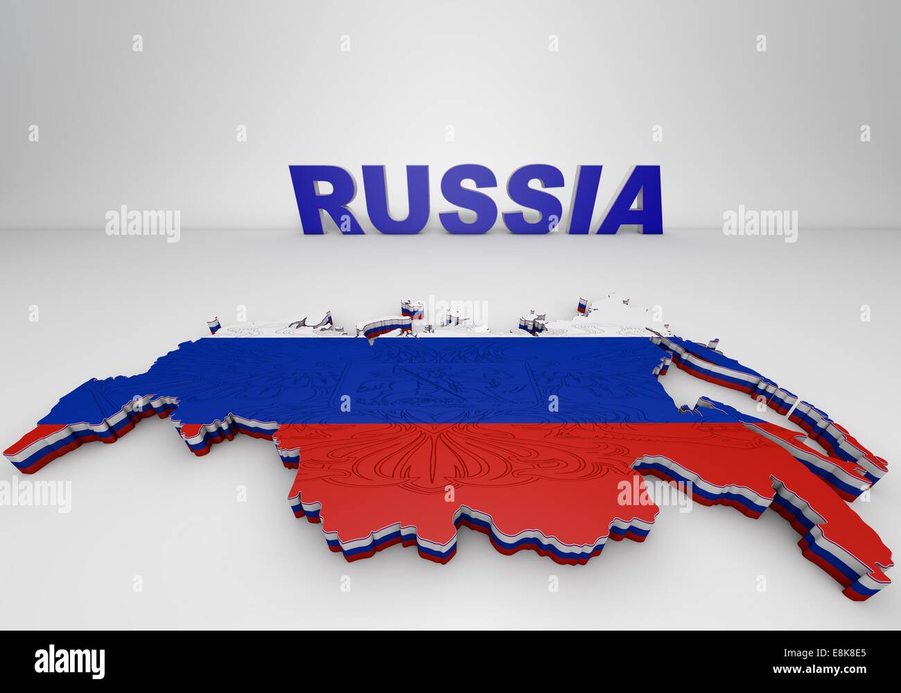 Illistration 3D de la carte avec le drapeau de la Russie Banque D'Images