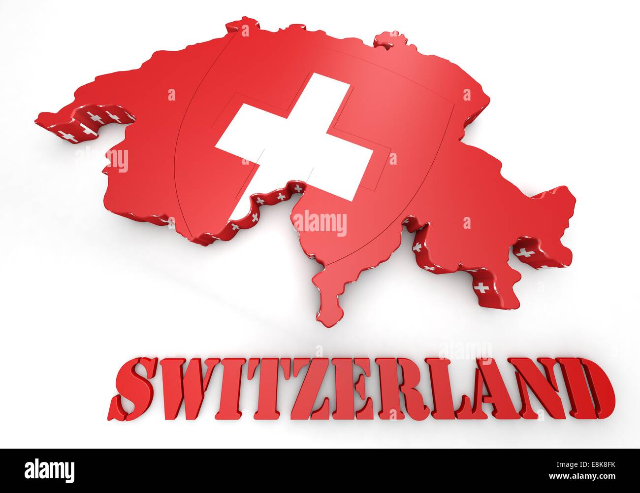 Illustration 3D de la carte de la Suisse avec le drapeau Banque D'Images
