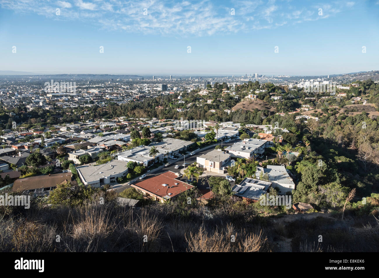 Matin vue vers Century City de Griffith Park à Hollywood Hills. Banque D'Images