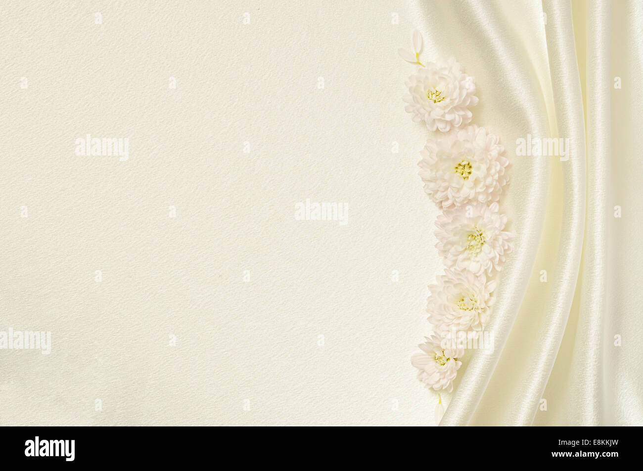 Arrière-plan de soie blanche avec des fleurs et plis Banque D'Images