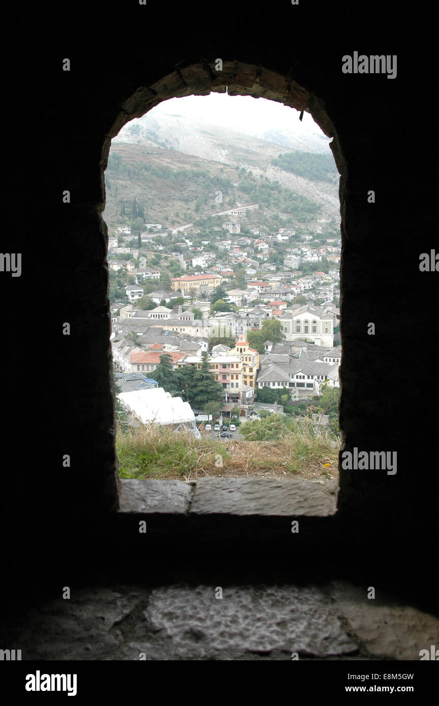 Vues de Gjirokastre site du patrimoine mondial dans le sud de l'Albanie Banque D'Images
