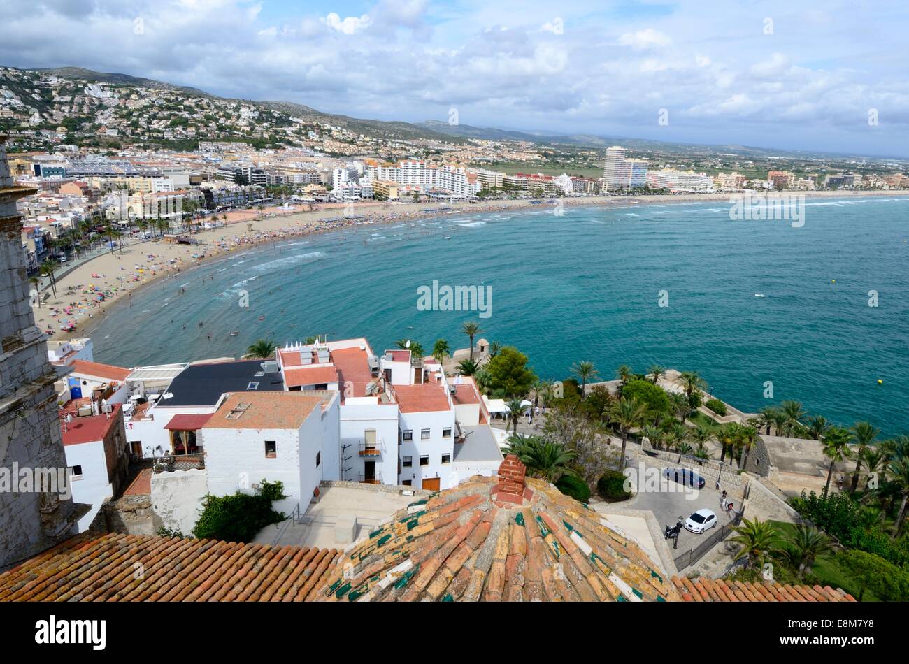 La plage et de la ville de Peñíscola, Espagne, Espana Banque D'Images