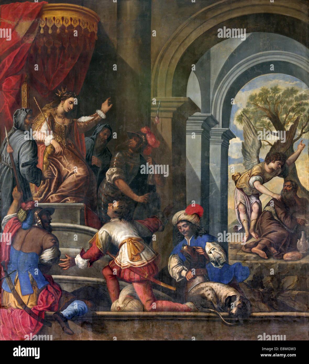 Padoue - Peinture de la vieille scène Testamnet avec le prophète Elie et de la reine Jézabel dans church del Carmine. Banque D'Images