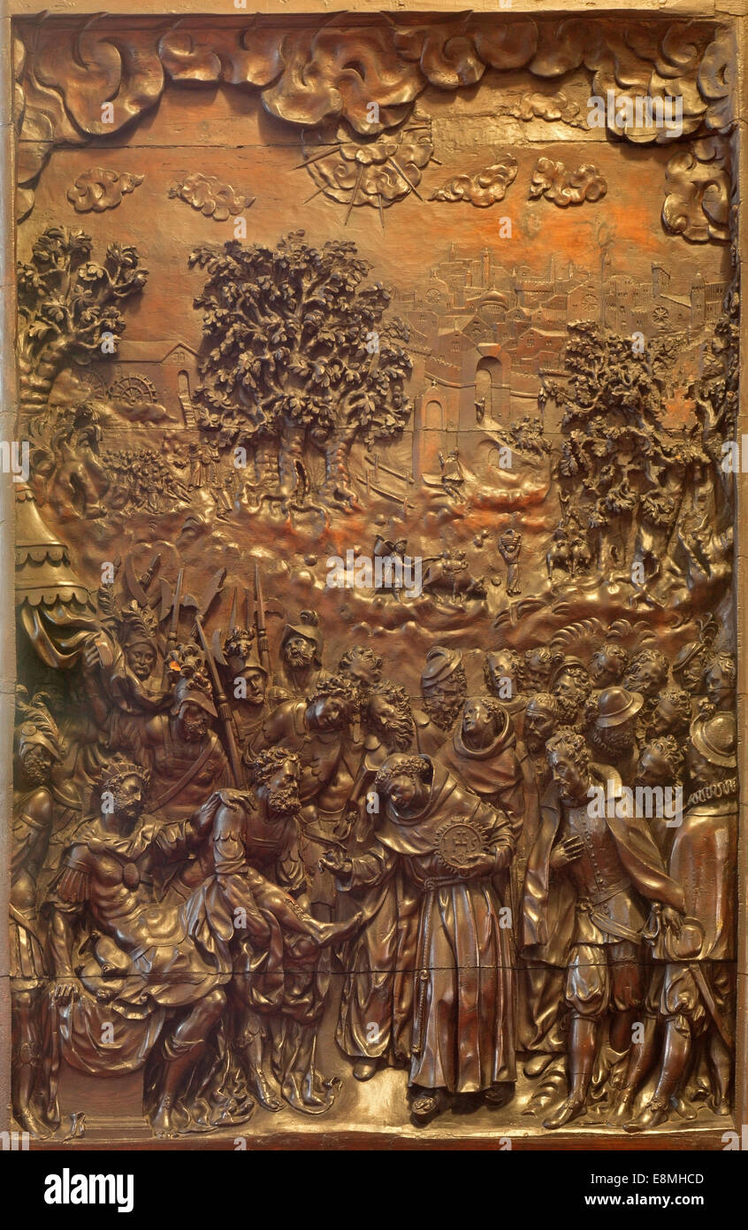 Padoue, Italie - 10 septembre 2014 : Le relief de scène comme st. Bernard le roi de guérison Banque D'Images