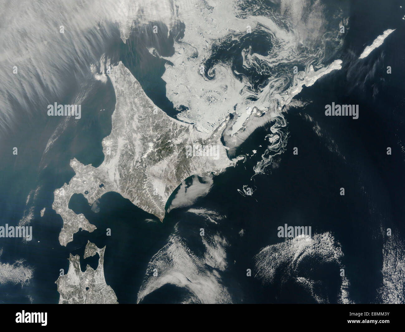 27 février 2014 - vue Satellite de l'île d'Hokkaido, au Japon. Banque D'Images