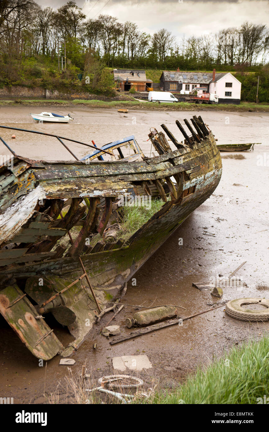 Royaume-uni, Angleterre, Devon, Fremington Comprimé, barges de vieux bateaux pourrissent dans les bras morts de la rivière Taw Banque D'Images