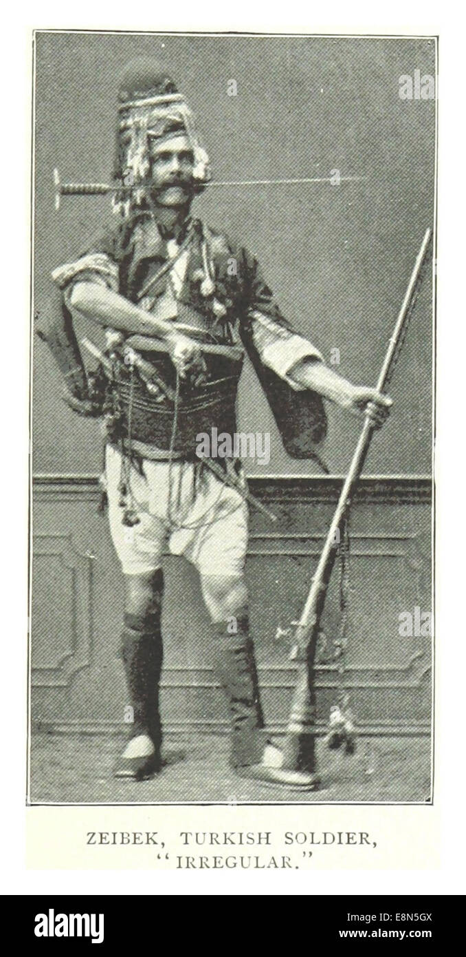Cette illustration de 1895 de *G* représente un soldat irrégulier turc, ou Zeibek, mettant en valeur la tenue traditionnelle et les caractéristiques militaires de cette figure de l'Empire ottoman. Banque D'Images