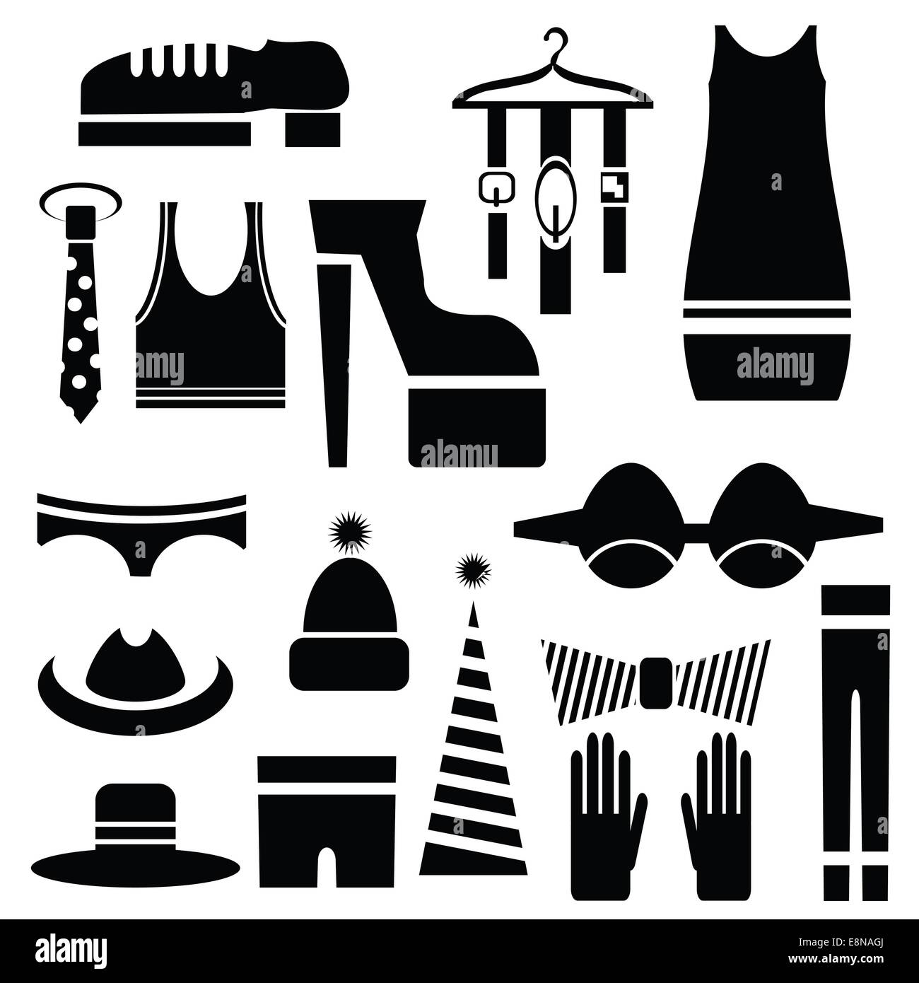 Illustration colorée avec des silhouettes de vêtements sur un fond blanc Banque D'Images