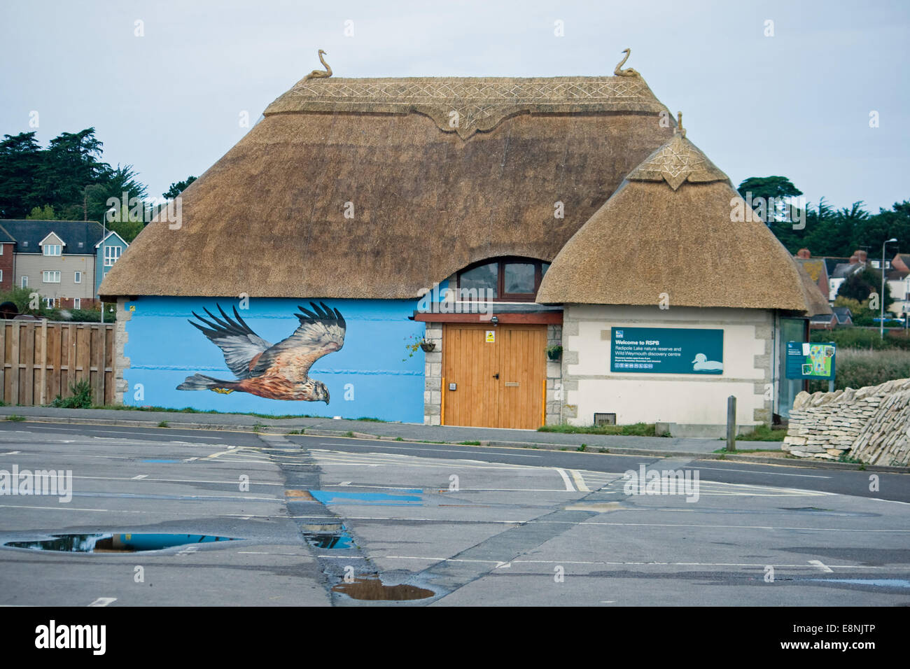 Re-thatched hut à R.S.P.B. Radipole Lake nature reserve,Weymouth Dorset,. Banque D'Images