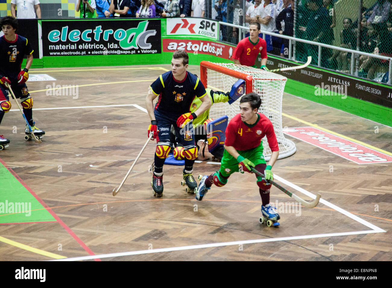 Maia, Portugal. 11 octobre, 2014. u20 Championnat d'Europe de Rink Hockey 11 octobre 2014, le Portugal a gagné par le Portugal qui a battu l'Espagne 4-3 en finale. Crédit : Jeremy Pembrey/Alamy Live News Banque D'Images