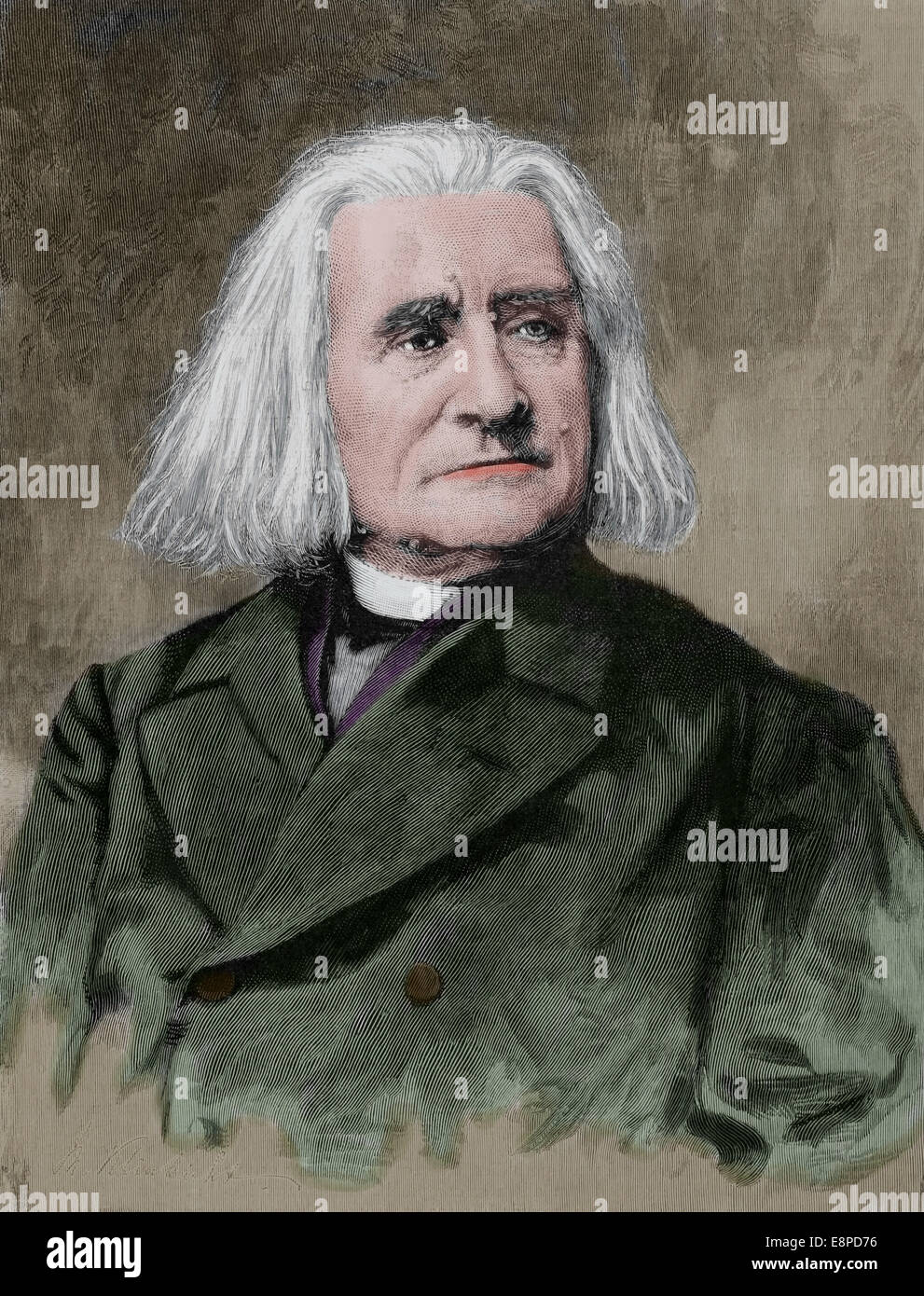 Franz Liszt (1811-1886). Compositeur et pianiste virtuose hongrois. Gravure de la Ilustracion Artistica. 1886. De couleur. Banque D'Images