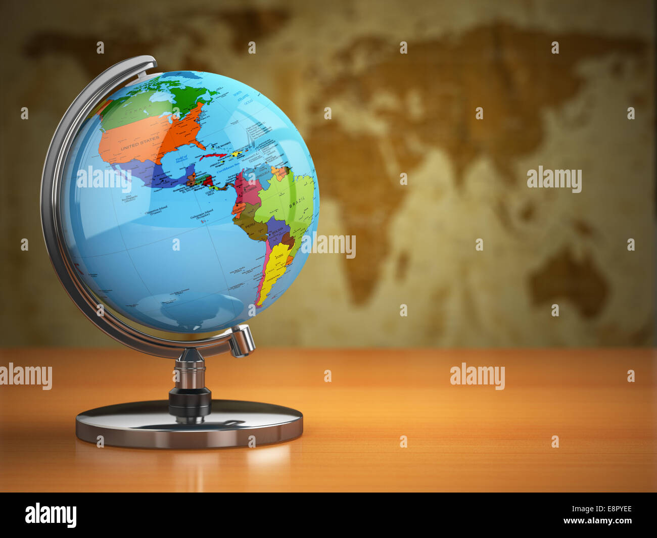 Globe avec une carte politique sur fond d'époque. 3d Banque D'Images