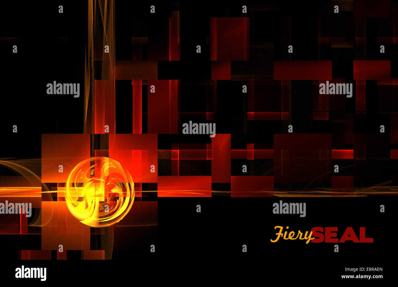 Abstract fractal fiery joint sur fond noir avec des rectangles rouges Banque D'Images