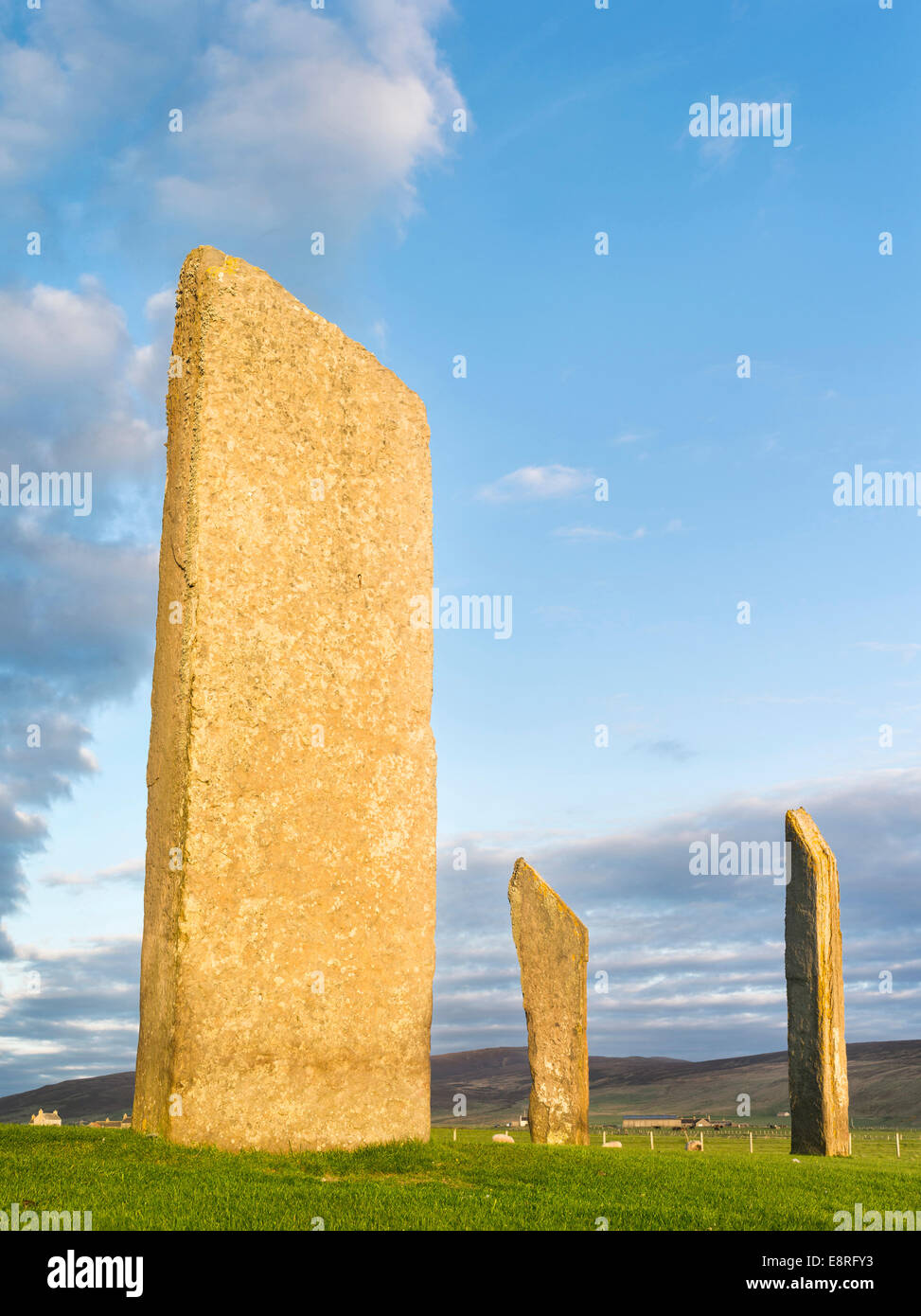 Menhirs de Stenness, Site du patrimoine mondial de l'UNESCO, le Coeur néolithique des Orcades, îles Orcades, en Écosse. Banque D'Images