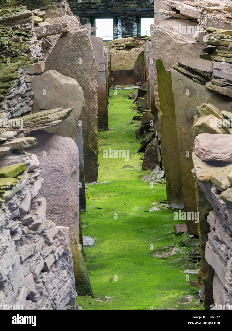 Midhowe chambré, un Cairn Cairn néolithique de l'Orkney-Cromarty chambré type sur l'île de Rousay, îles Orcades, en Écosse. Banque D'Images