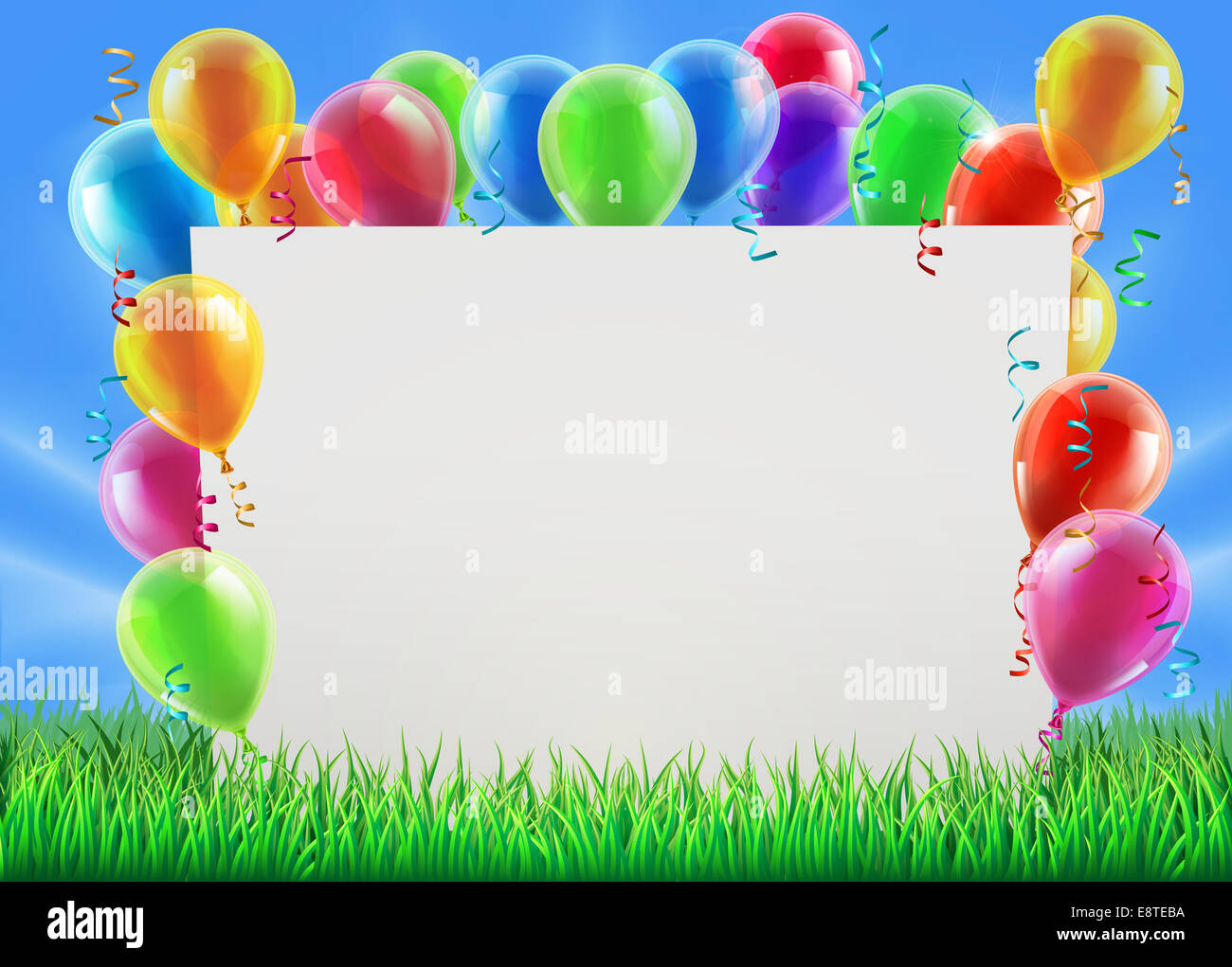 Une illustration d'un signe parti entouré de ballons dans un champ par un beau jour de printemps ou d'été Banque D'Images