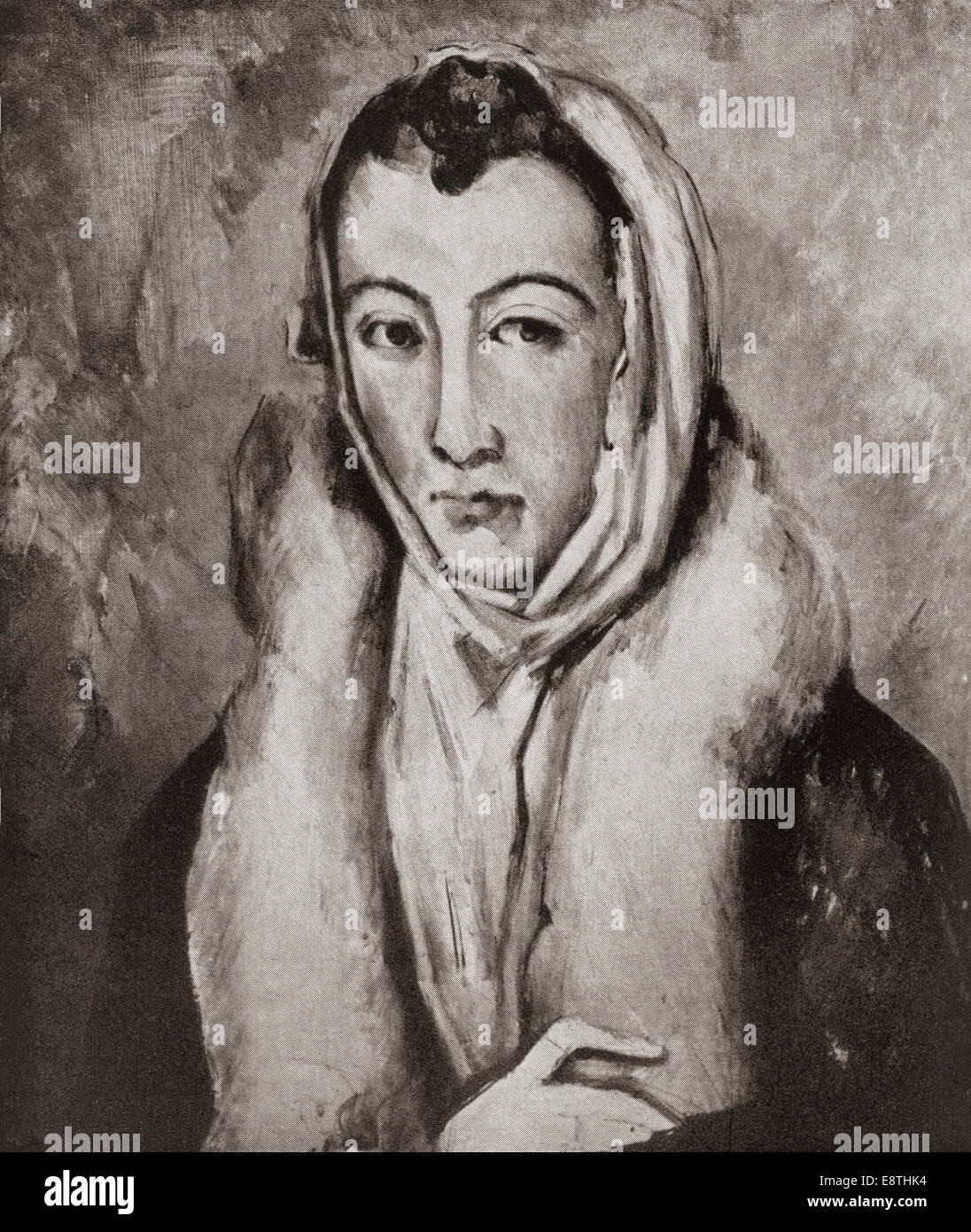 Marie Cézanne avec un boa de fourrure, ch. 1879. Après un portrait par son frère Paul Cézanne. Marie Cézanne, 1841 - ? Banque D'Images