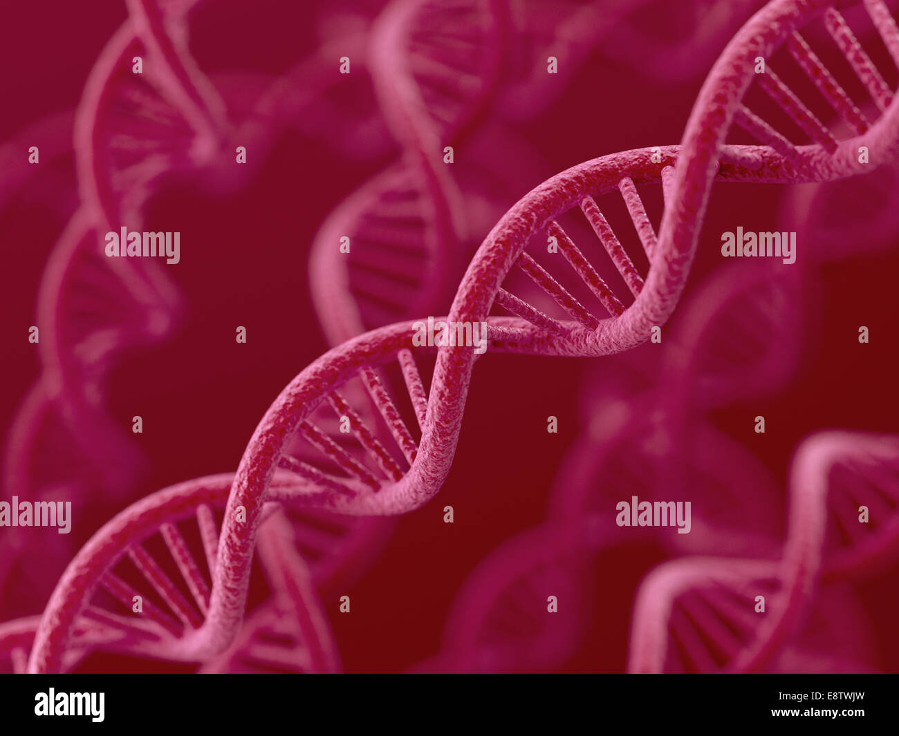 L'ADN de rendu 3D sur fond rouge Banque D'Images