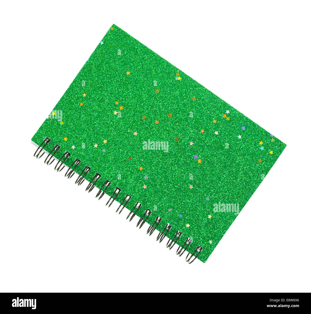 Vue de dessus d'un nouveau couvercle transparent vert ordinateur portable sur un fond blanc. Banque D'Images