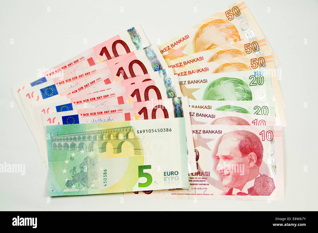 Lire turque et d'Euros Photo Stock - Alamy