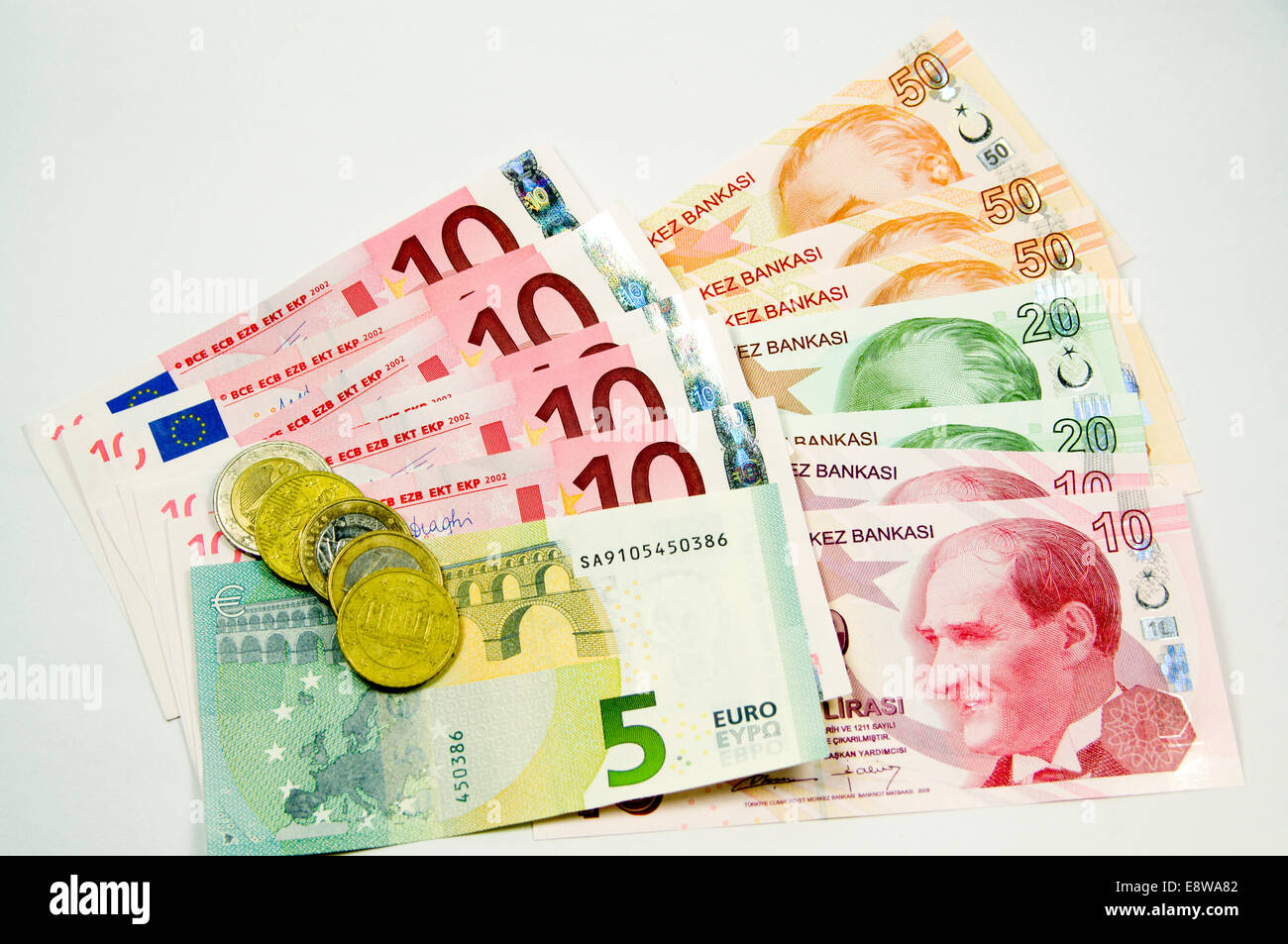 Lire turque et d'Euros Photo Stock - Alamy