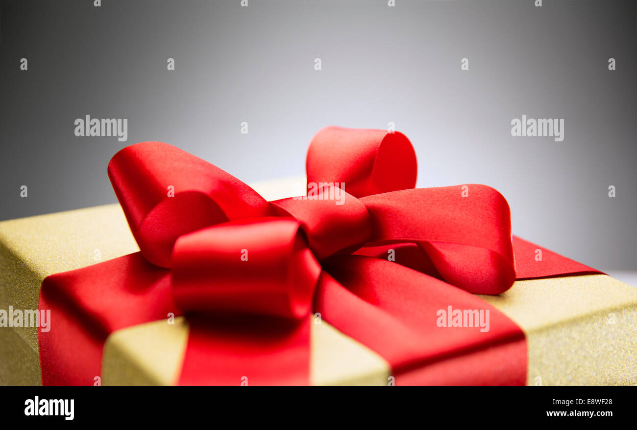 Close up of bow on gift wrapped Banque D'Images