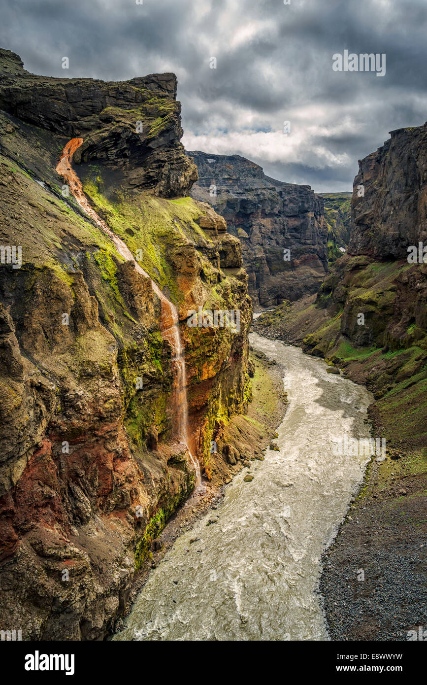 Le canyon de la rivière Markarfljot, une rivière glaciaire, situé sur la côte sud de l'Islande. Banque D'Images