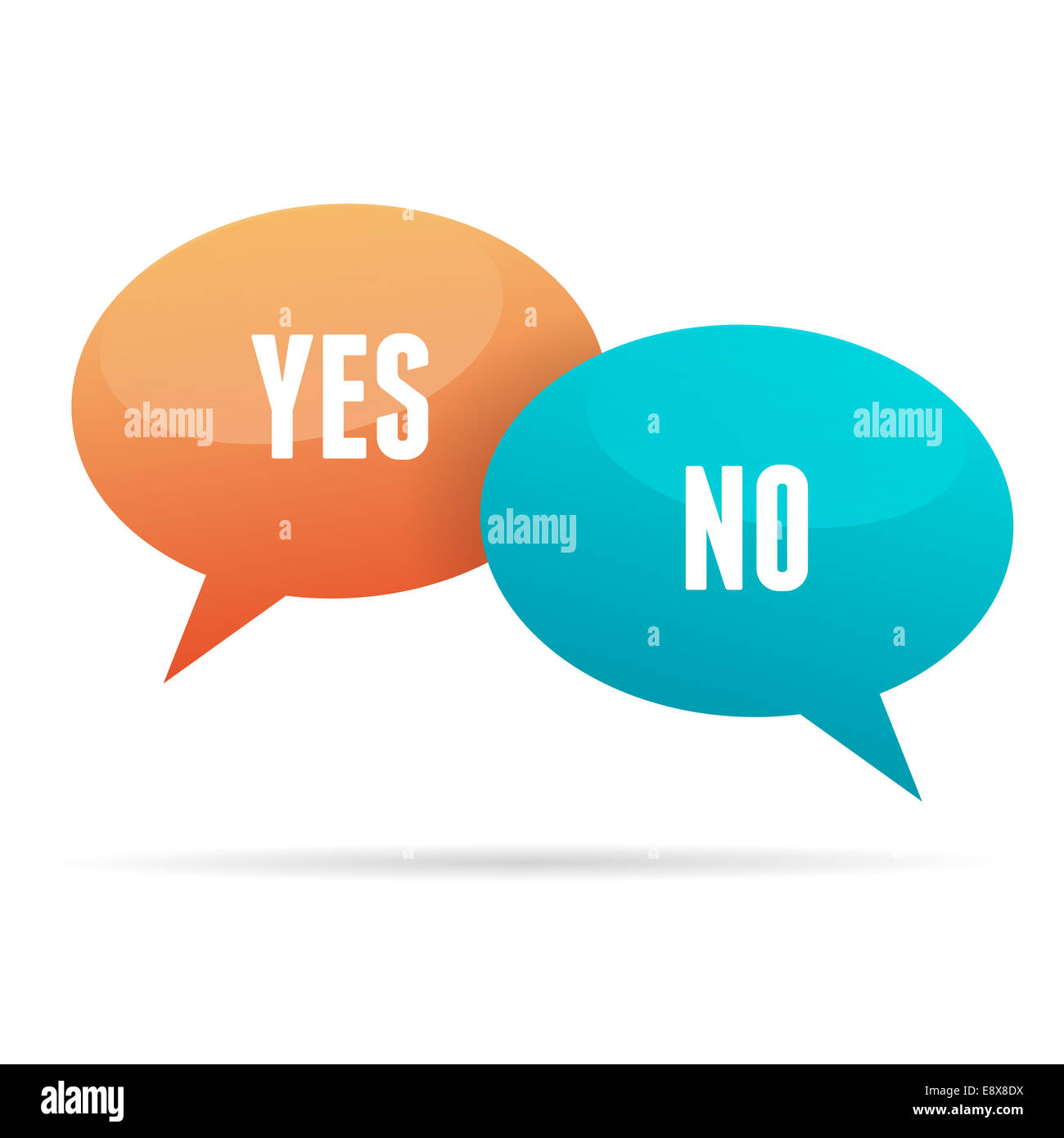 Vector illustration of colorful talk bulles de oui et non en contradiction avec la réponse. Banque D'Images