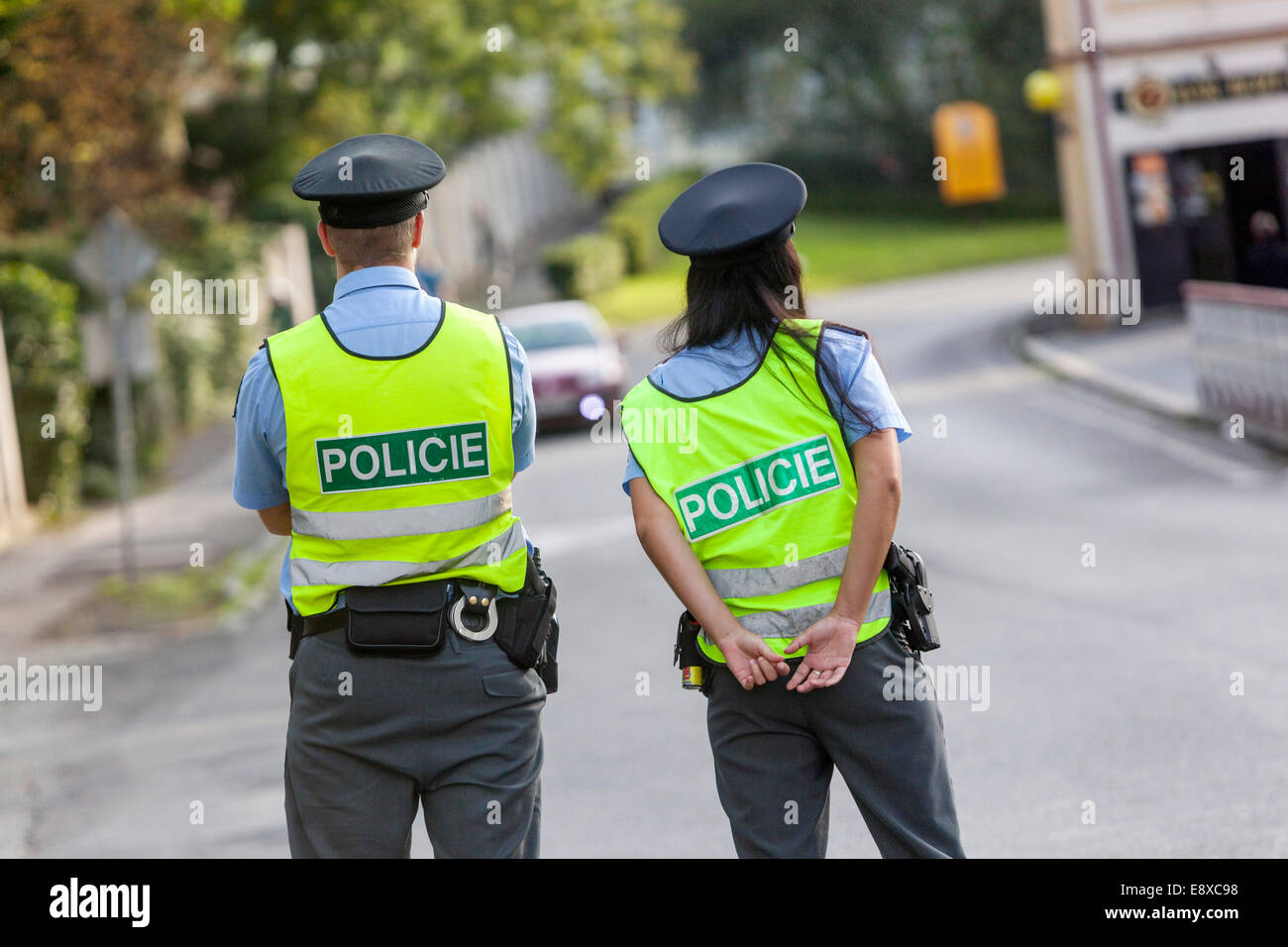 Deux policiers de la République tchèque , la police de la circulation Police patrouille Banque D'Images