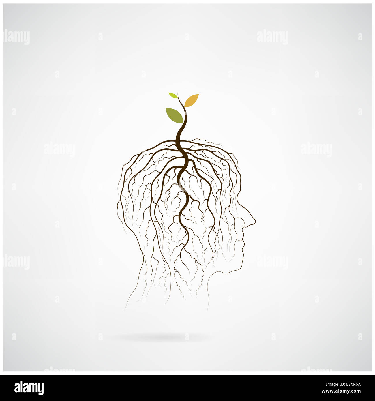 Think green concept. Des arbres poussent sur des tiges idée verte symbole tête humaine. d'affaires et industriel vert idée. Banque D'Images