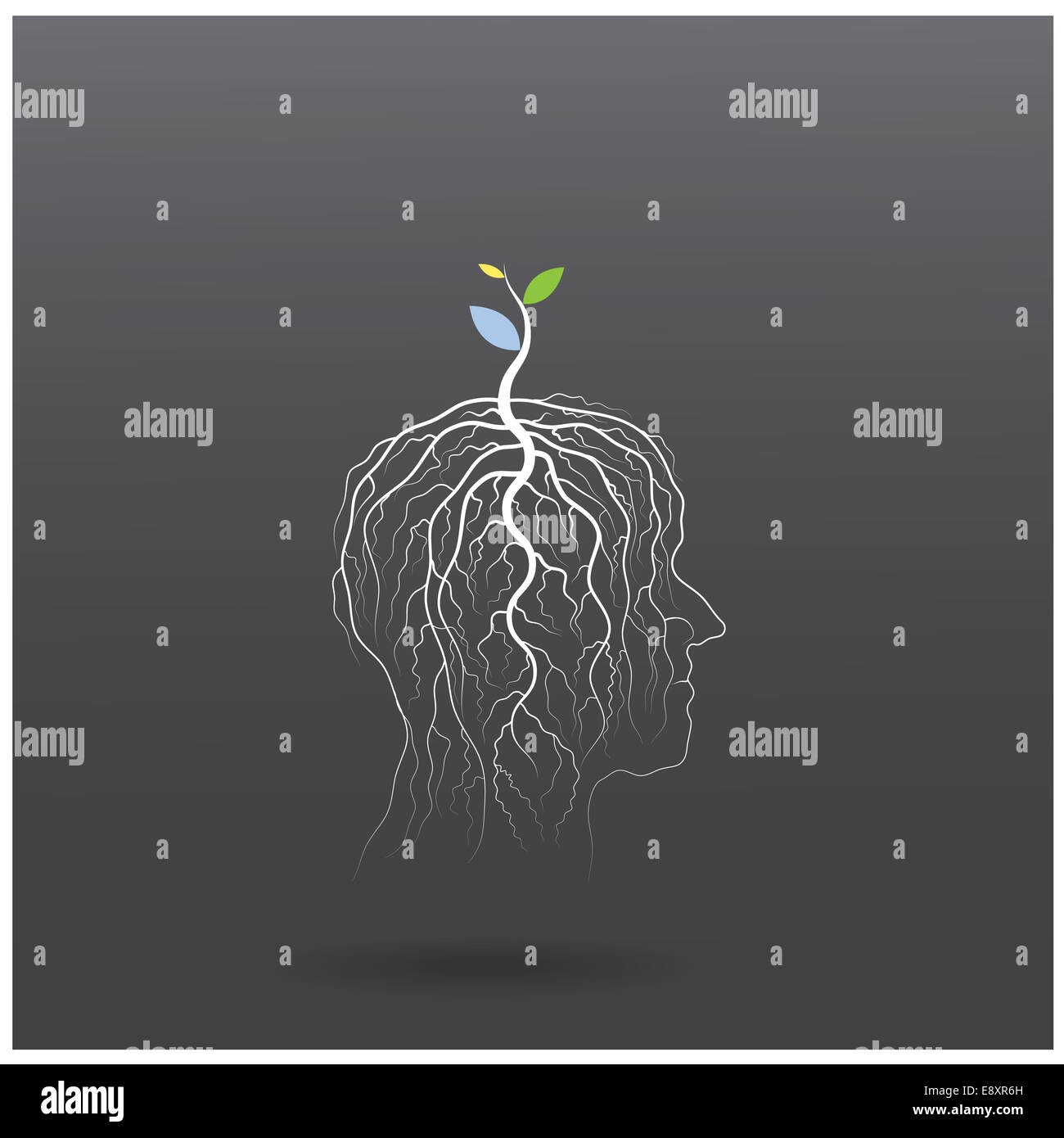 Think green concept. Des arbres poussent sur des tiges idée verte symbole tête humaine. d'affaires et industriel vert idée. Banque D'Images