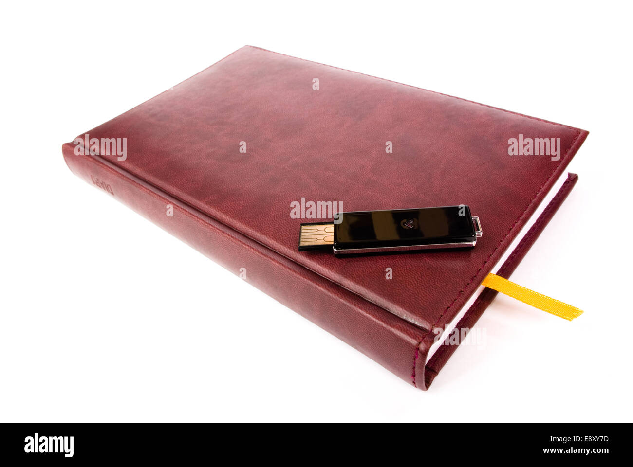 Lecteur flash USB sur l'ordinateur portable en cuir Banque D'Images