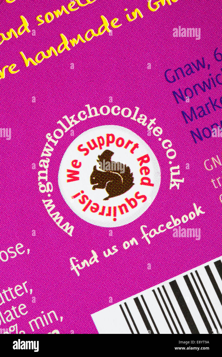 Nous appuyons les écureuils rouges logo sur bar de ronger Rendez-chocolat banane Banque D'Images