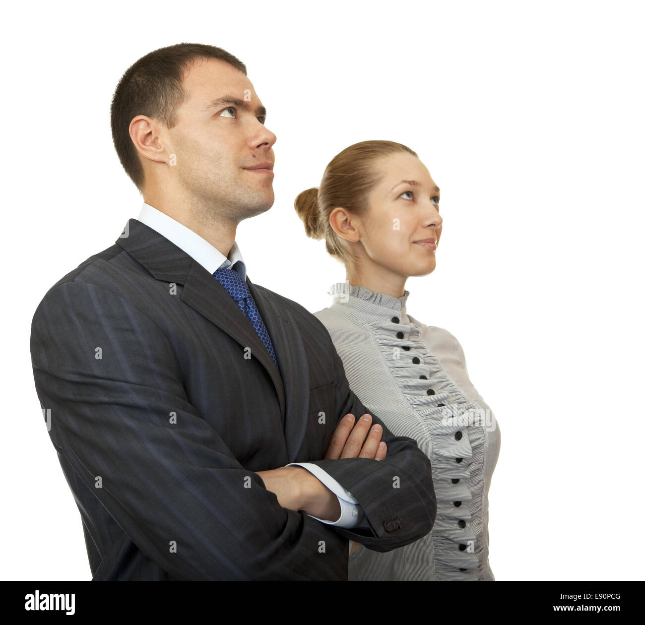 L'homme et la femme à la recherche dans une direction. Banque D'Images