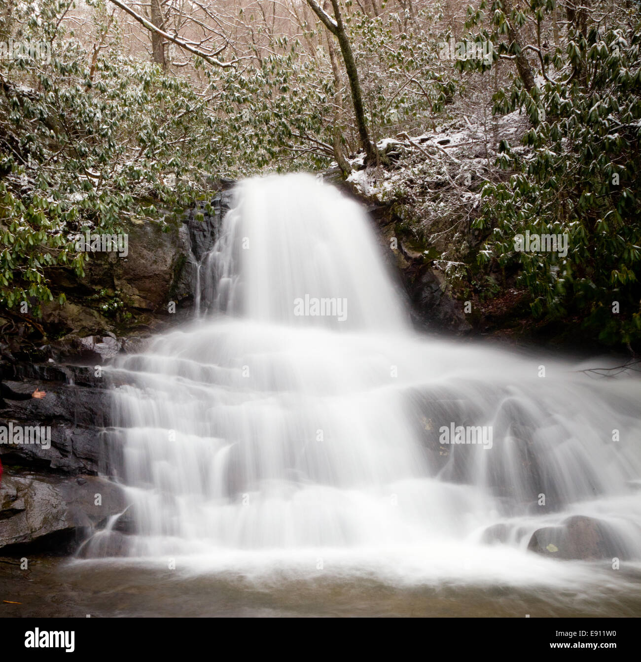 Laurel Falls dans la région de Smoky Mountains in snow Banque D'Images