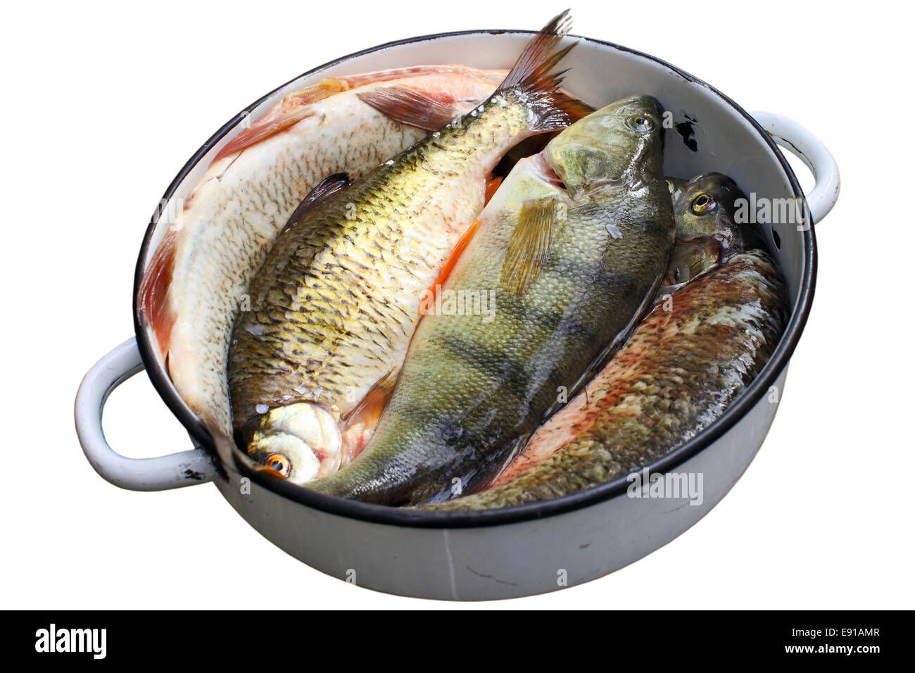 Le vieux pot avec rivière douce poisson vidé Banque D'Images