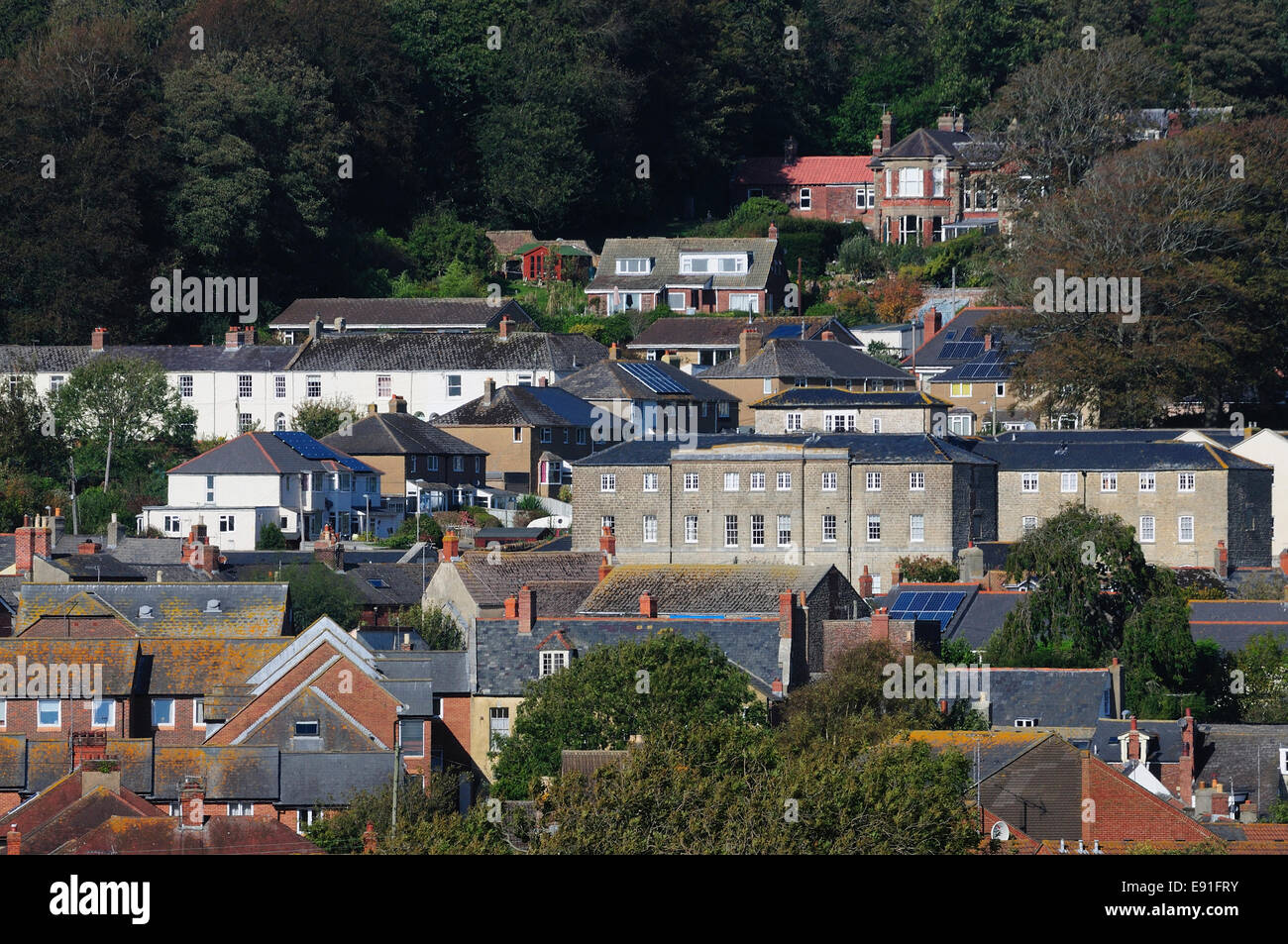 Une vue de Bridport avec Port Bredy (MI) Downe Hall (en haut à droite) Bridport Dorset, UK Banque D'Images