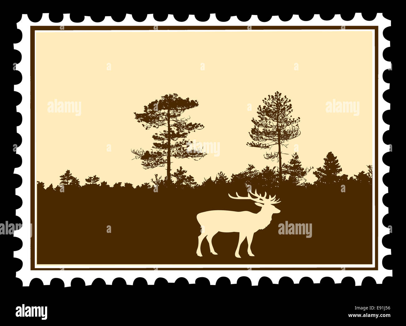 Silhouette deer sur les timbres Banque D'Images