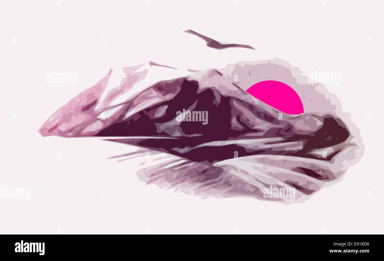 Simple dessin paysage de montagne Banque D'Images